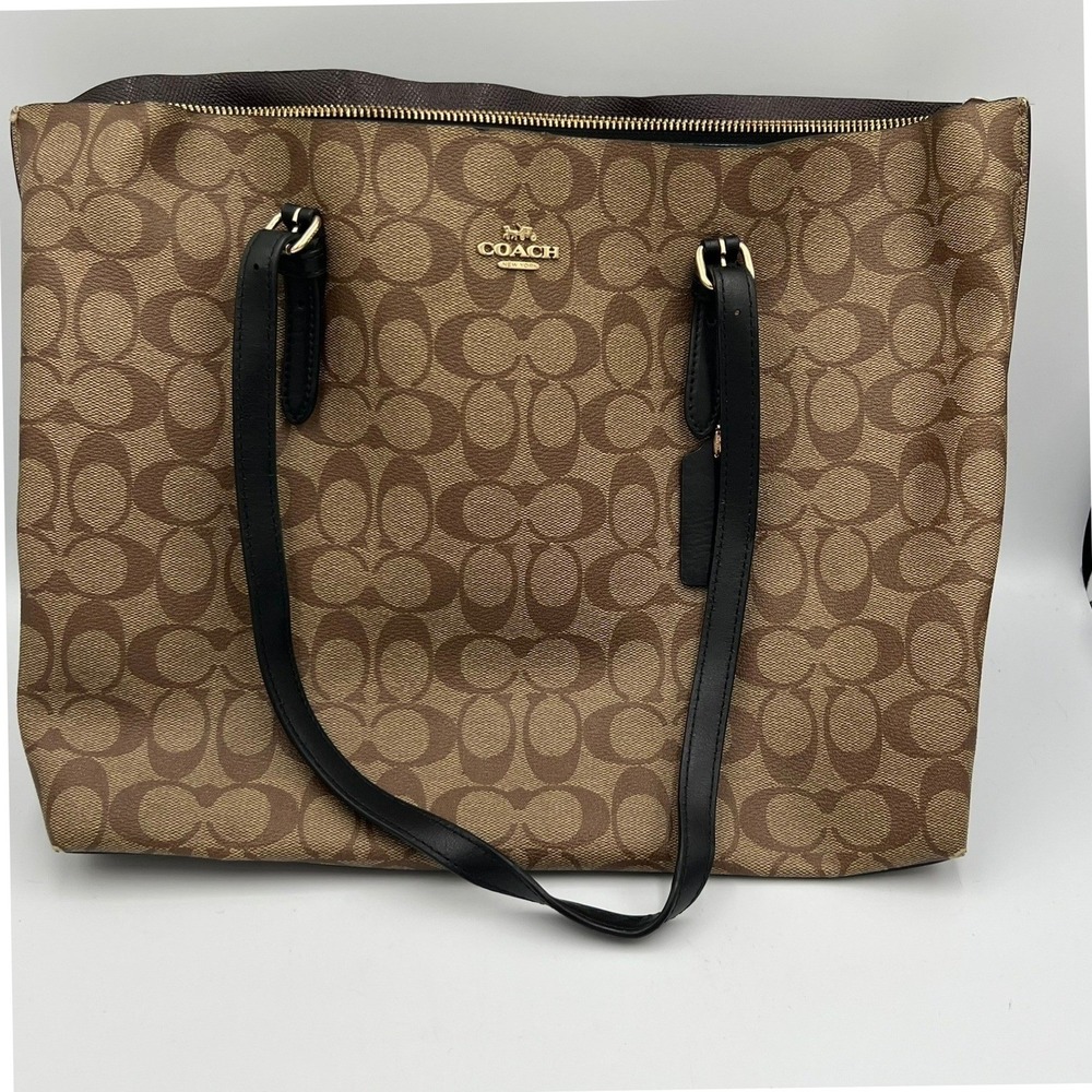 Coach Gallery Tote Women Large Khaki Brown Good Signature Canvas 79609 - Picture 2 of 8